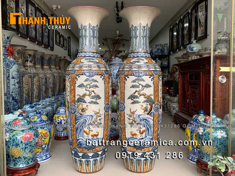 Lọ lộc bình tứ quý đắp nổi cao cấp 1m6 sang trọng, quà tặng ý nghĩa 