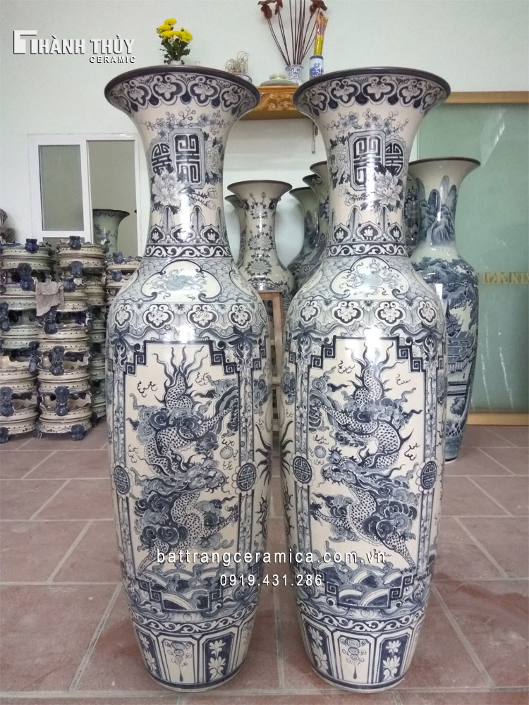 Lộc bình Bát Tràng Tứ Linh men rạn 16m cao cấp tặng đế
