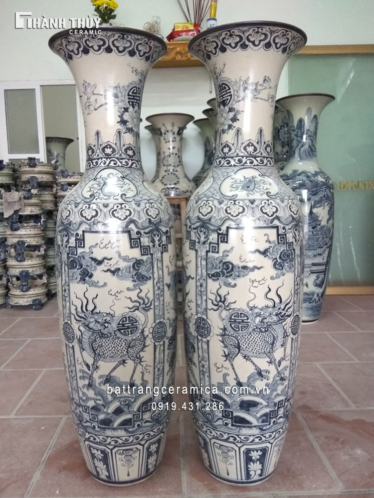 Lộc bình Bát Tràng Tứ Linh men rạn 16m cao cấp tặng đế