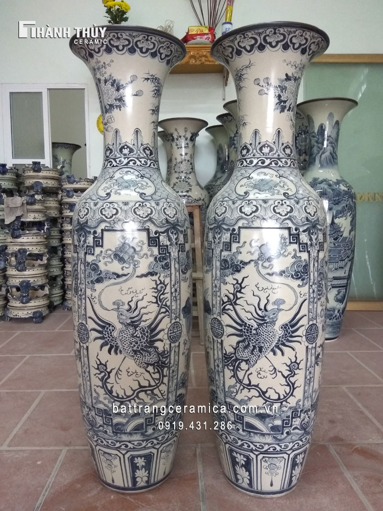 Lộc bình Bát Tràng Tứ Linh men rạn 16m cao cấp tặng đế