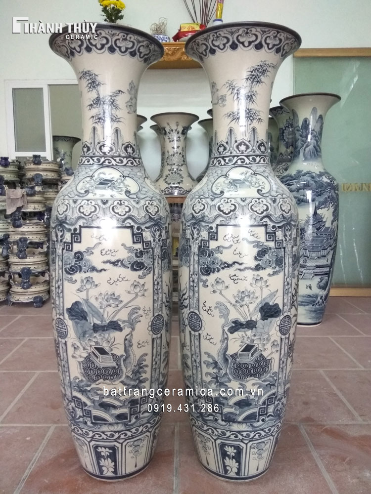 Lộc bình Bát Tràng Tứ Linh men rạn 16m cao cấp tặng đế