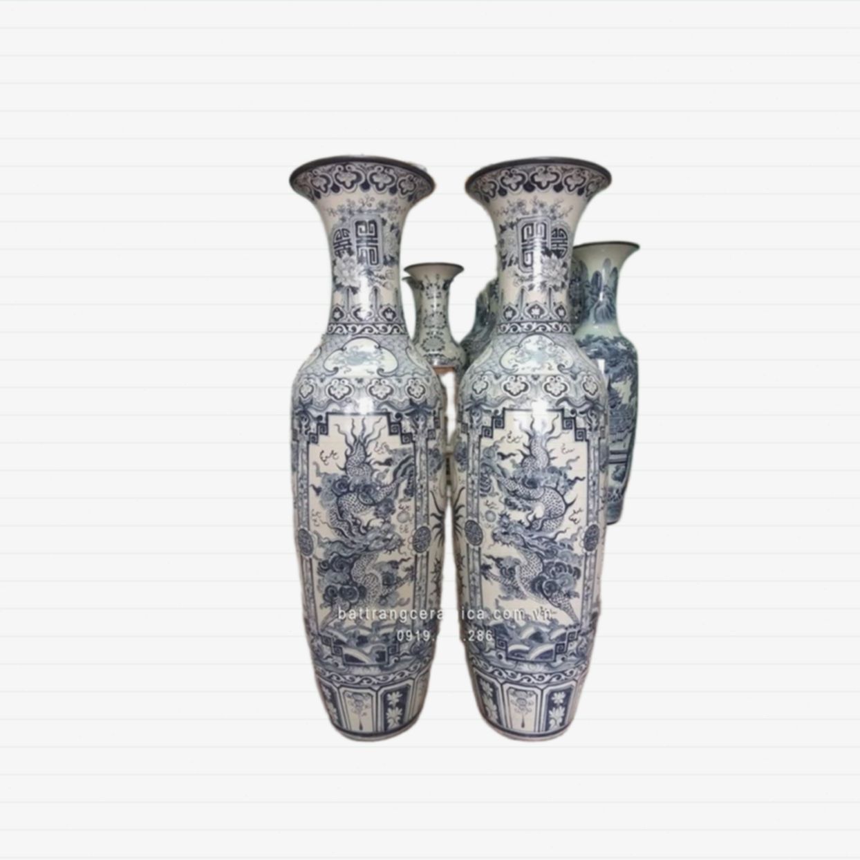 Lộc bình Bát Tràng Tứ Linh men rạn 16m cao cấp tặng đế 