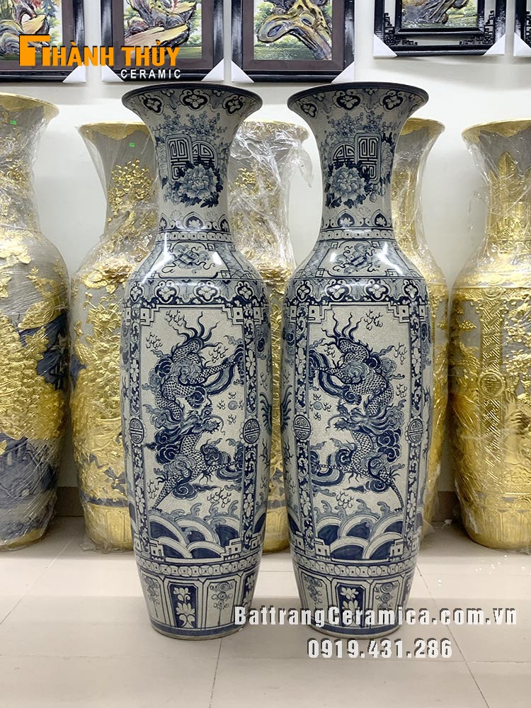 Lục bình Bát Tràng Tứ Linh 1m4 men rạn sang trọng phong thủy