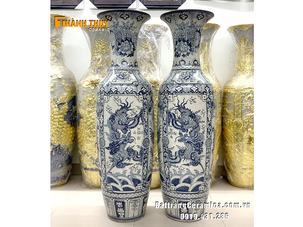 Lục bình Bát Tràng Tứ Linh 1m4 men rạn sang trọng phong thủy 