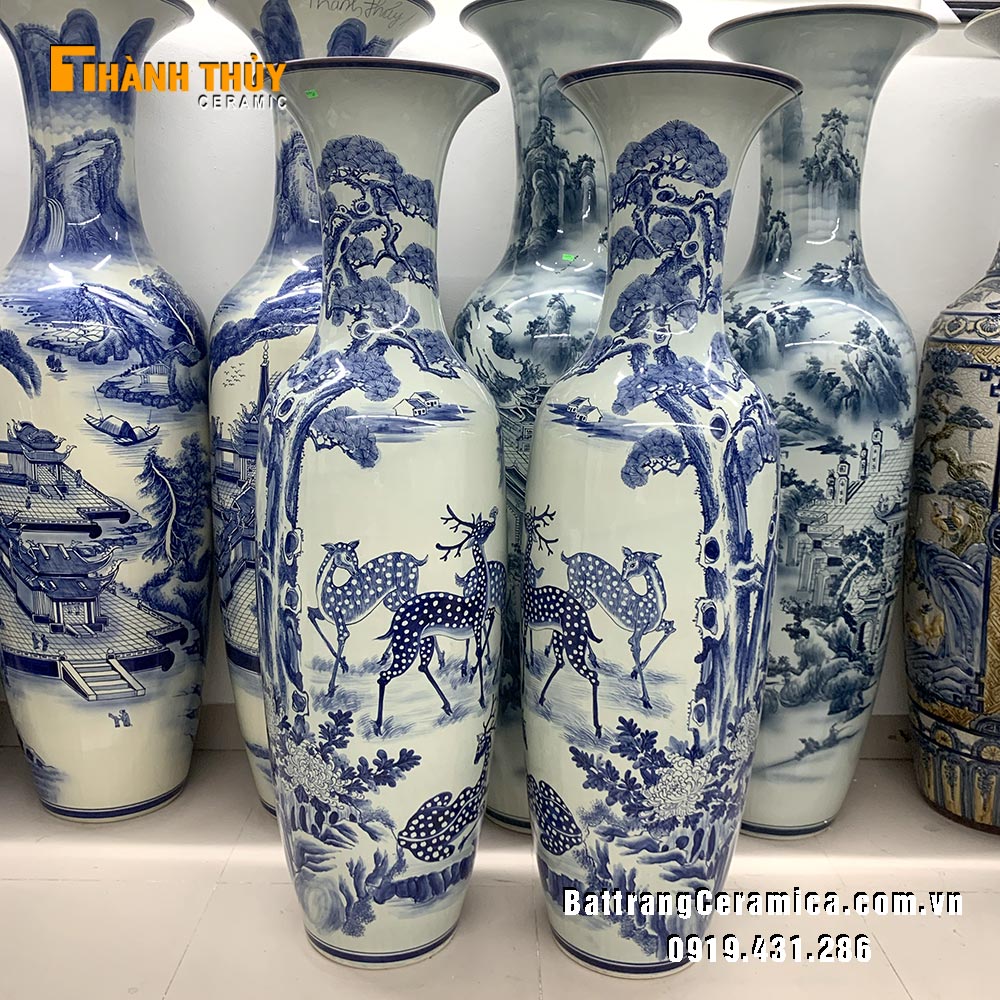 Lọ lộc bình 140cm tranh tùng bền bỉ trường thọ phong thủy