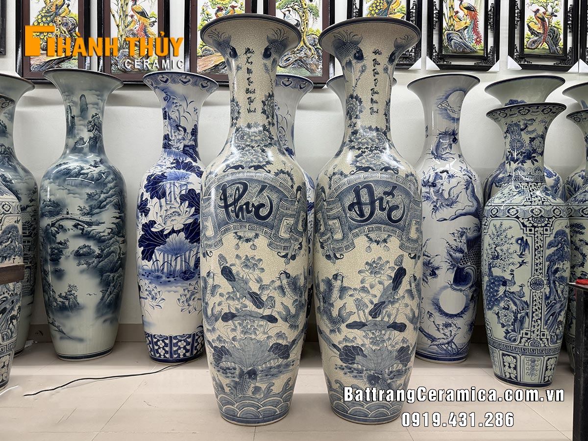 Lọ lộc bình Phúc Đức men rạn 1m6 chất lượng cao chuẩn Bát Tràng