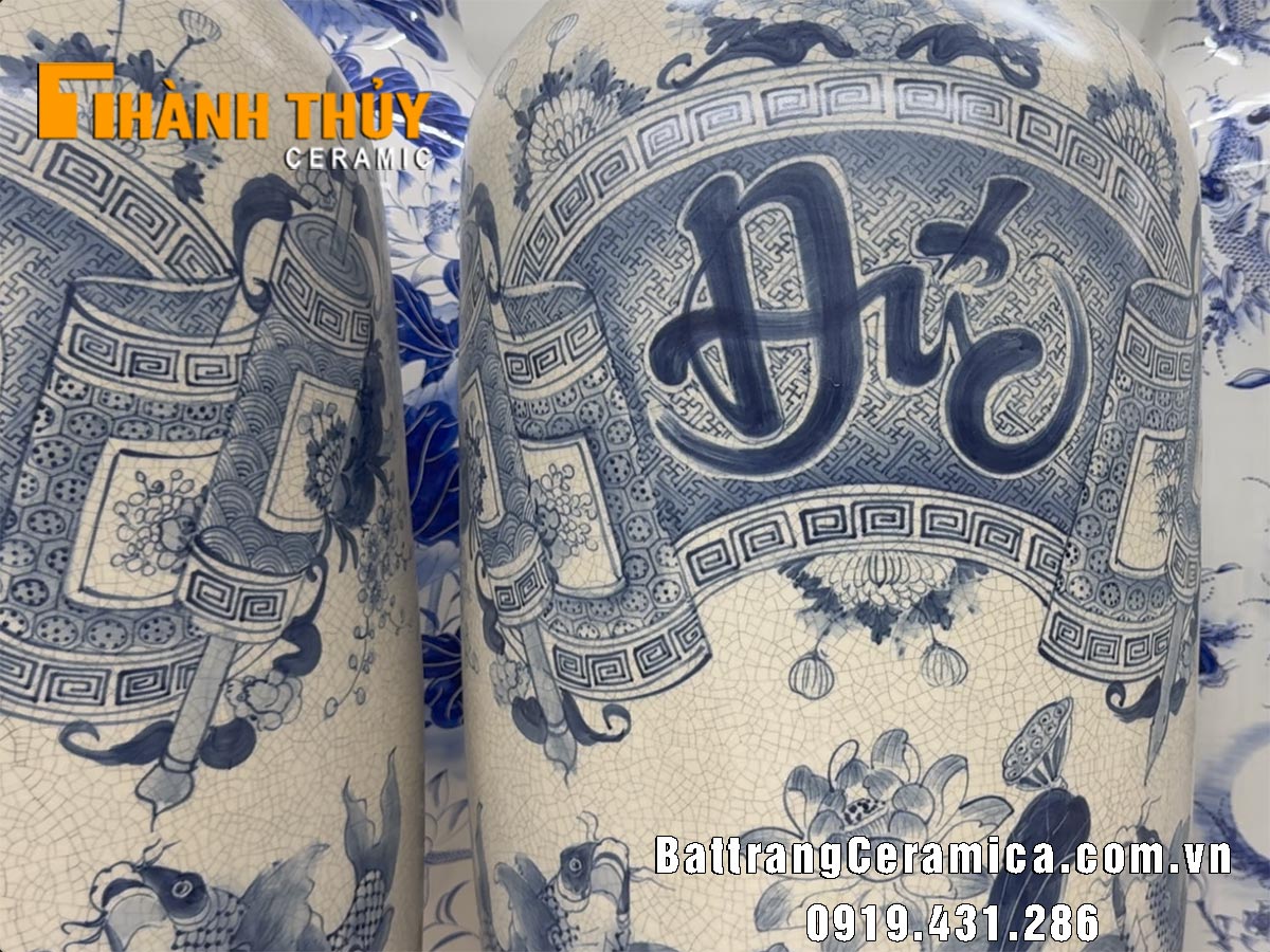 Lọ lục bình Phúc Đức men rạn cổ 1m4 quà tặng sang trọng phát tài