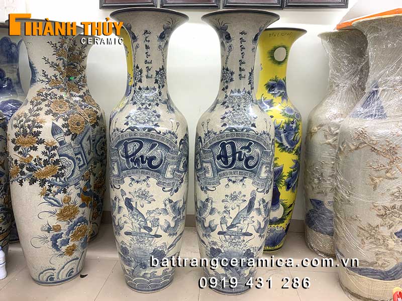 Lọ lục bình Phúc Đức men rạn cổ 1m4 quà tặng sang trọng phát tài 