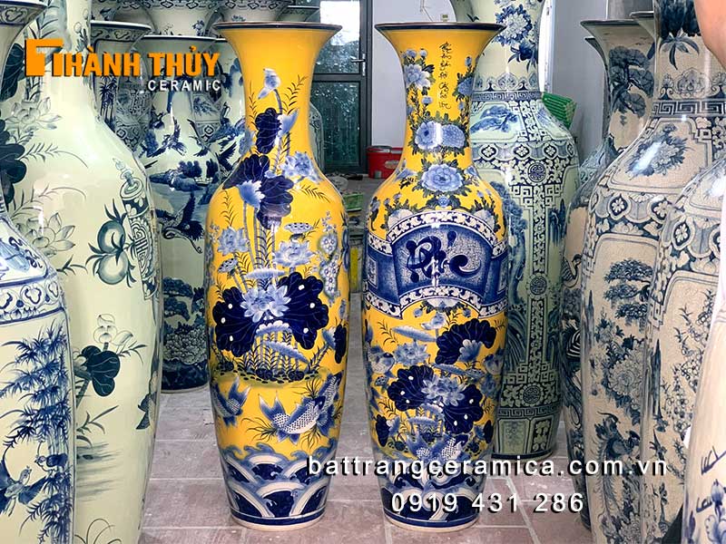 Lộc bình sứ Phúc Đức nền vàng 1m4 kích thước chuẩn phong thủy