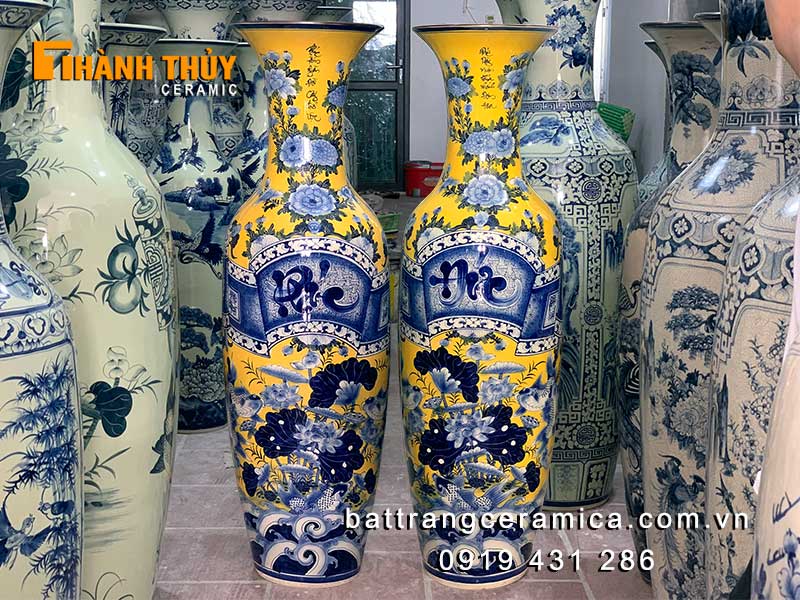 Lộc bình sứ Phúc Đức nền vàng 1m4 kích thước chuẩn phong thủy 