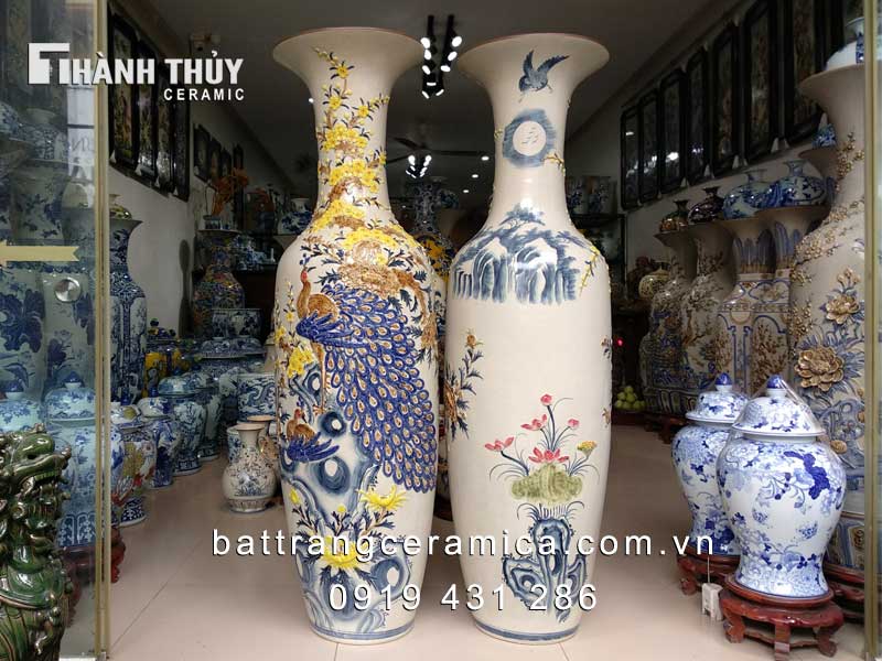 Lộc bình đắp nổi Công Đào 1m6 sang trọng vượng tài