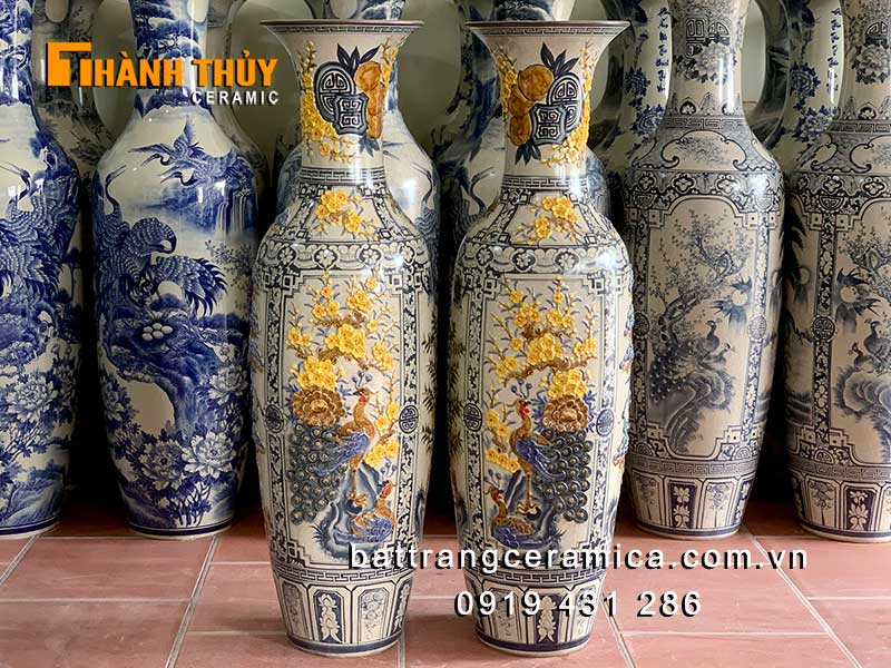 Lộc bình Tứ Cảnh 1m6 cao cấp đắp nổi men rạn chiêu tài giữ lộc 