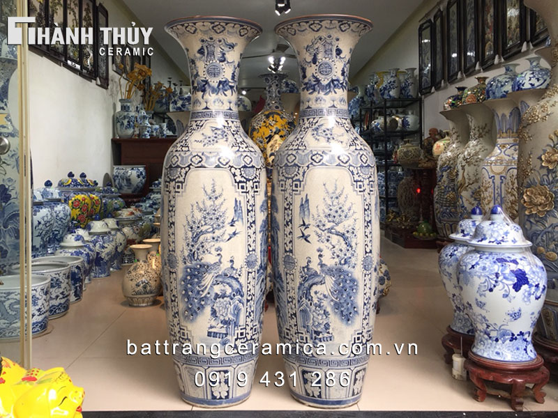 Lộc bình tứ cảnh men rạn kỹ 1m6 Lộc bình Bát Tràng tranh tứ quý ý nghĩa 