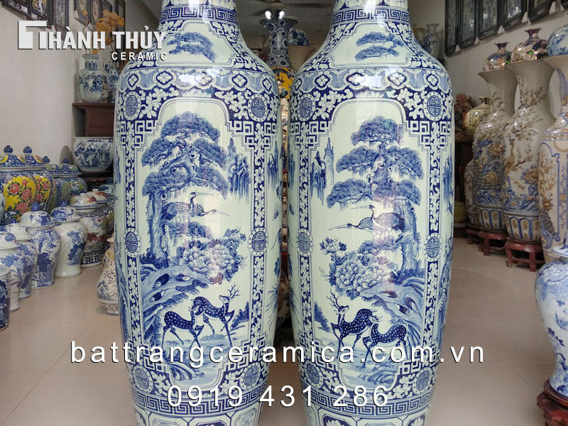 Lộc bình Bát Tràng tứ cảnh men Lam 1m6 sang trọng phong thủy