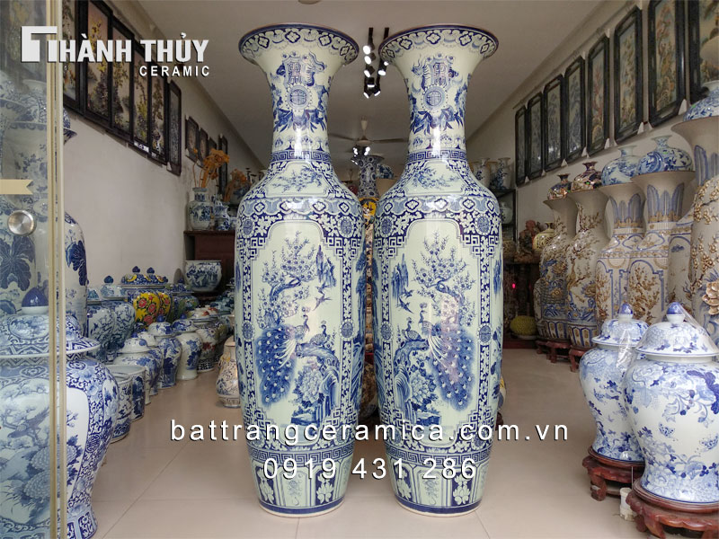 Lộc bình Bát Tràng tứ cảnh men Lam 1m6 sang trọng phong thủy 