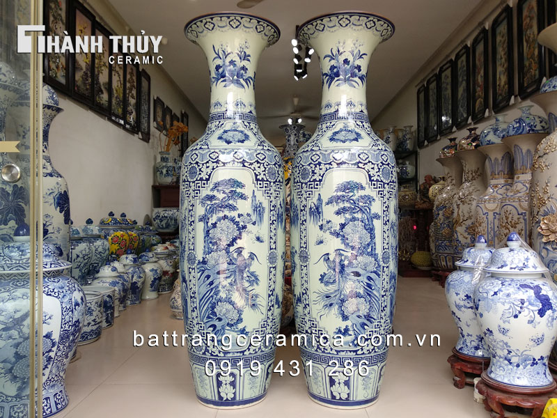 Lộc bình sứ tứ quý men Lam 1m4 sang trọng may mắn phong thủy
