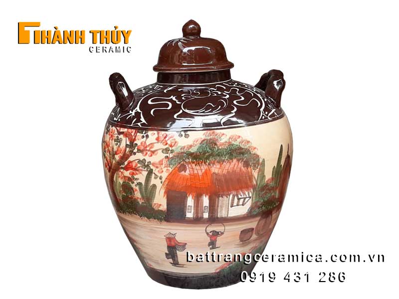 Vò đựng rượu 20 lít vẽ tay Bát Tràng bền đẹp an toàn 