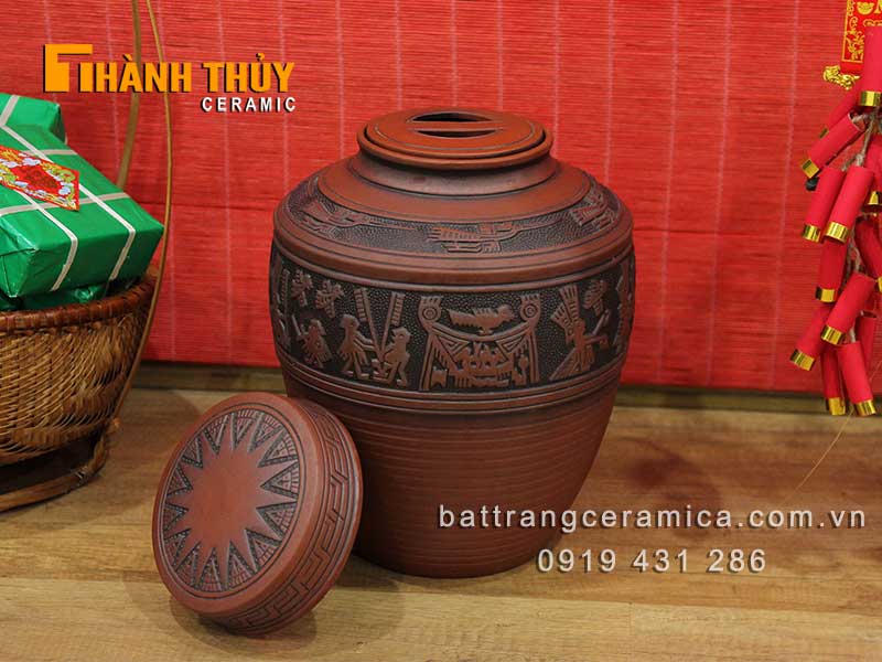 Chum sành trống đồng 10 lít thủ công an toàn ngâm rượu đẹp Chum sành trống đồng 10 lít thủ công an toàn ngâm rượu đẹp