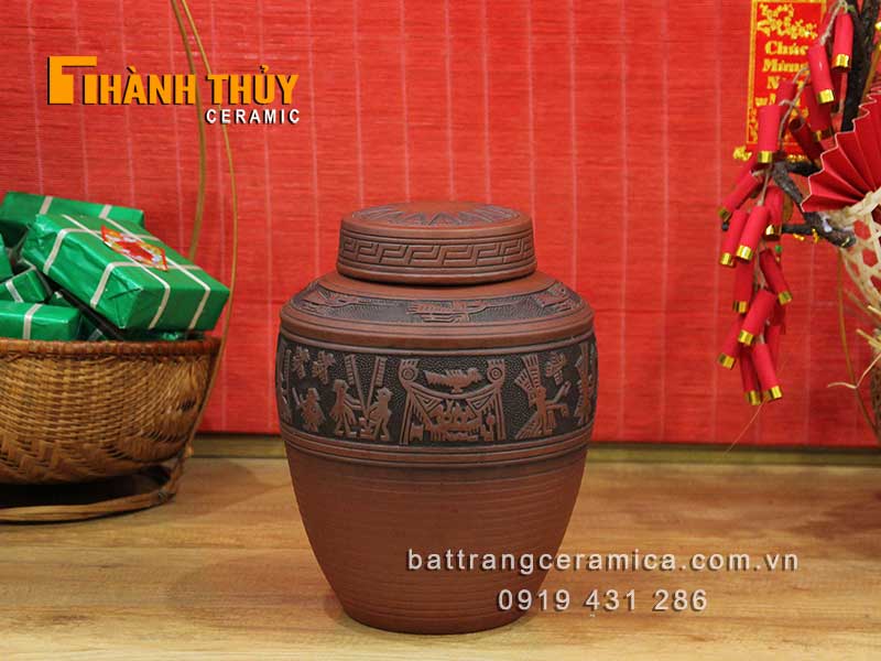 Chum sành Đông Sơn Âu Lạc 5L thủ công trang trí ngâm rượu đẹp Chum sành Đông Sơn Âu Lạc 5L thủ công trang trí ngâm rượu đẹp