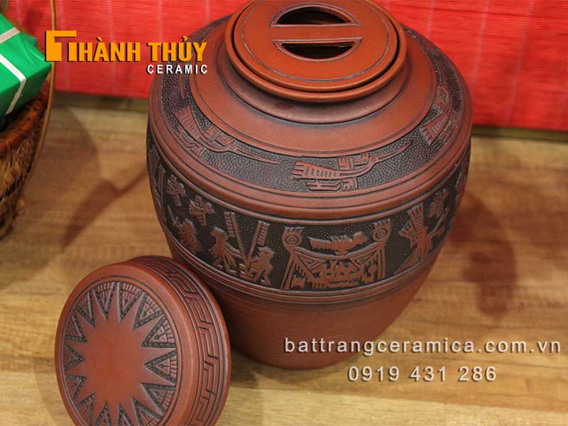 Chum sành Đông Sơn Âu Lạc 5L thủ công trang trí ngâm rượu đẹp Chum sành Đông Sơn Âu Lạc 5L thủ công trang trí ngâm rượu đẹp