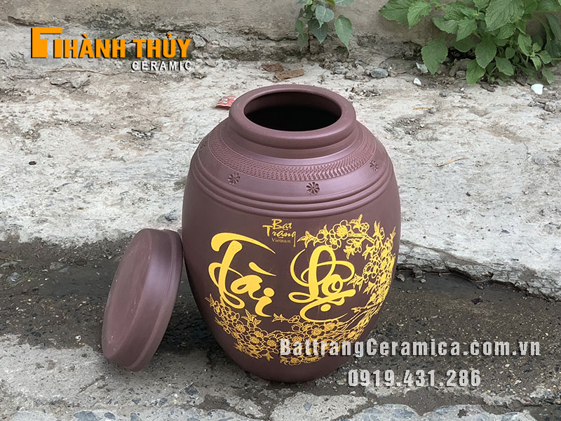 Chum ngâm rượu 10L Tài Lộc Bát Tràng sành men thủ công 