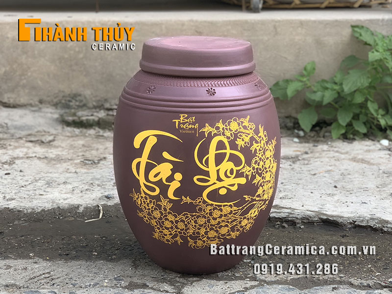 Chum ngâm rượu 10L Tài Lộc Bát Tràng sành men thủ công