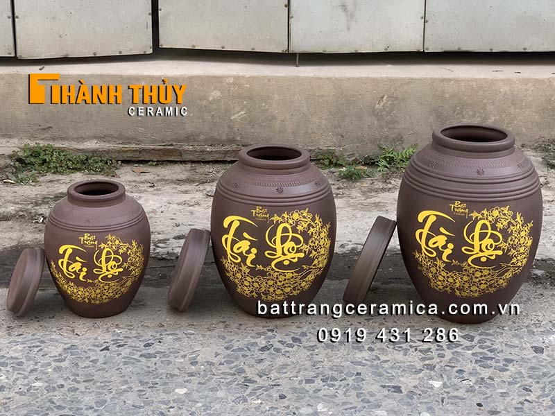 Chum ngâm rượu 10L Tài Lộc Bát Tràng sành men thủ công