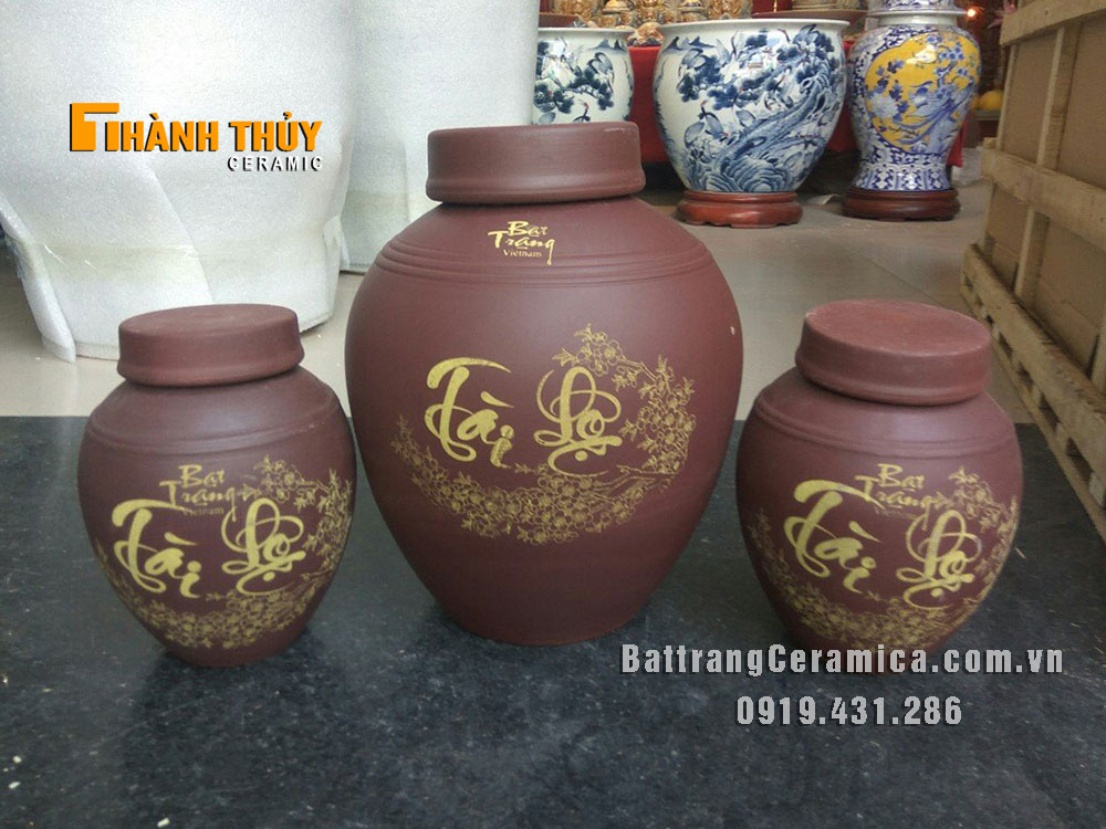 Chum sành Bát Tràng 3L ngâm rượu tốt Tài Lộc bền đẹp