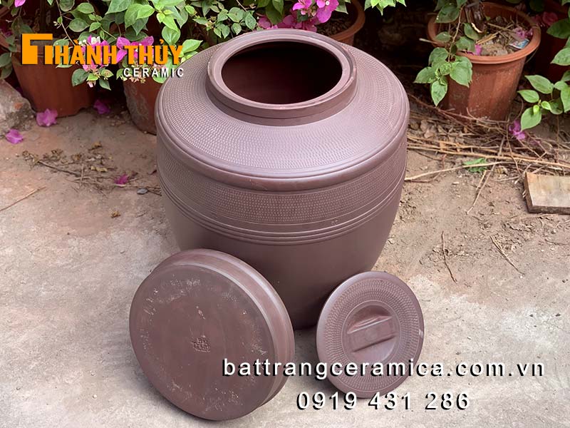 Chum sành Bát Tràng 30L 2 nắp vai vuông ngâm rượu thơm ngon an toàn 