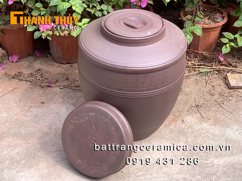 Chum sành Bát Tràng 30L 2 nắp vai vuông ngâm rượu thơm ngon an toàn