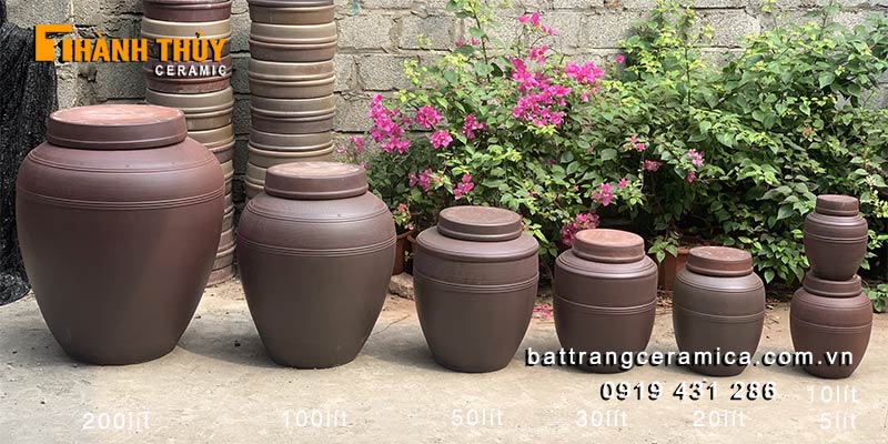 Chum sành Bát Tràng 30L 2 nắp vai vuông ngâm rượu thơm ngon an toàn