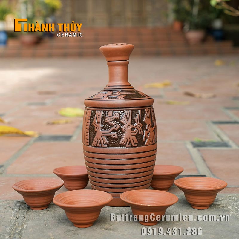 Bộ nậm rượu gốm Bát Tràng 1 lít thủ công an toàn tốt cho sức khỏe