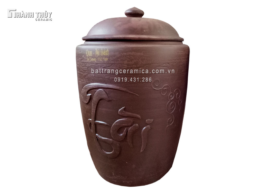 Hũ gạo Bát Tràng 15kg tài lộc, may mắn, đựng bền đẹp 