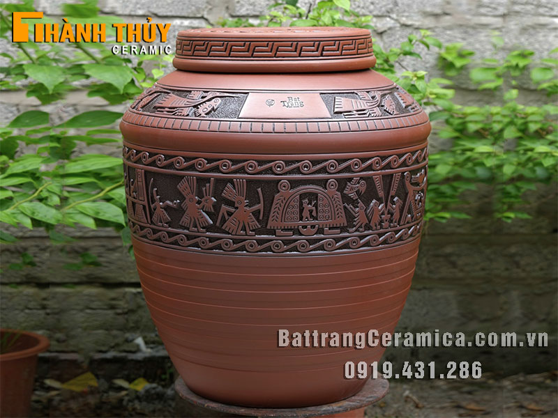 Chum trống đồng Bát Tràng 50 lít sành thủ công ngâm rượu ngon 