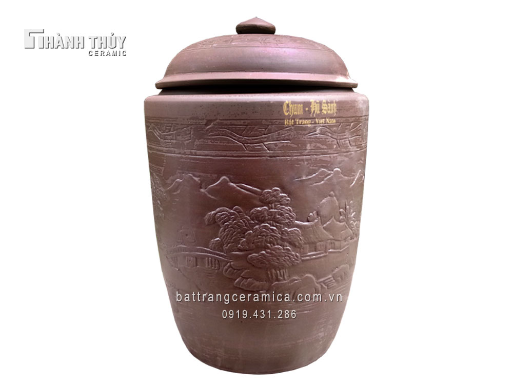 Hũ gạo Bát Tràng 20 kg cảnh quê sang trọng bền đẹp giá tốt 