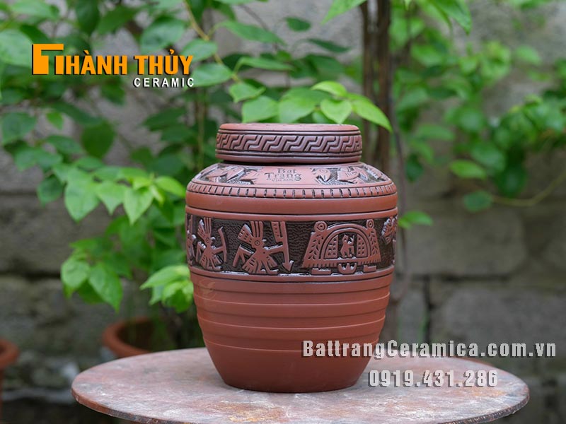 Chum sành Bát Tràng trống đồng 3 lít ngâm rượu an toàn bền 