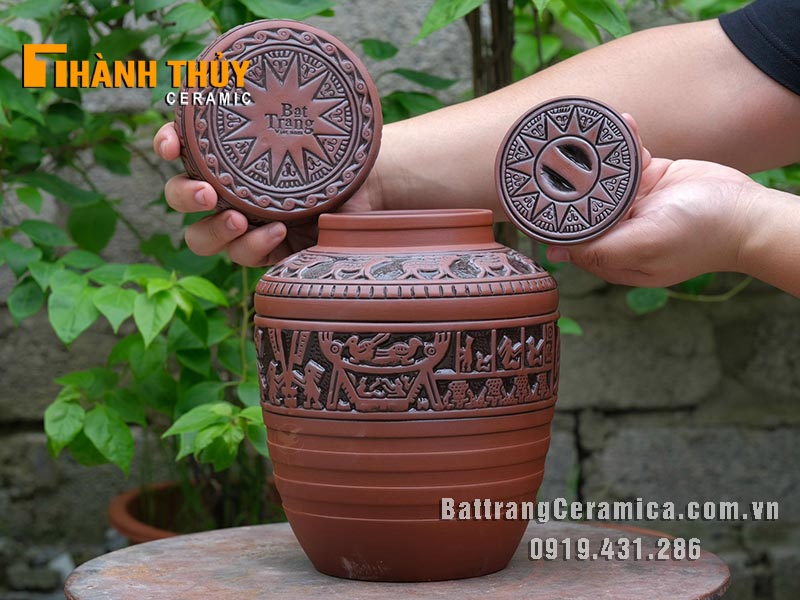 Chum sành Bát Tràng trống đồng 3 lít ngâm rượu an toàn bền