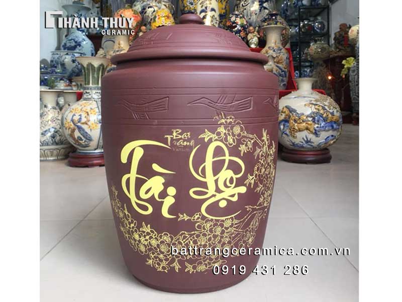Hũ gạo Bát Tràng gốm sứ 12kg phong thủy tài lộc may mắn