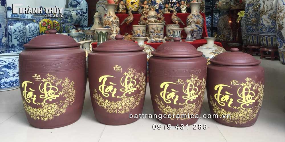 Hũ đựng gạo gốm sứ Bát Tràng 10 kg phong thủy tài lộc