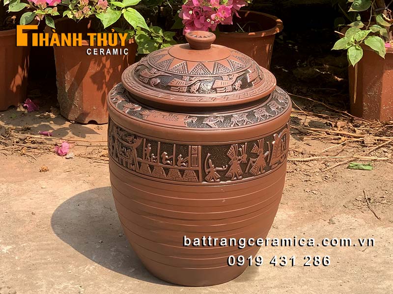 Hũ gạo Bát Tràng 15kg phong thủy văn lang âu lạc cao cấp