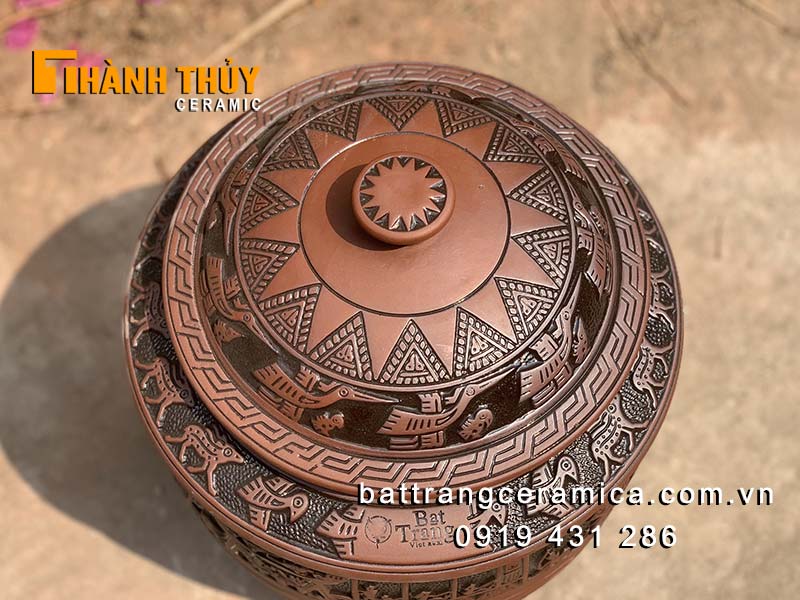 Hũ gạo Bát Tràng 15kg phong thủy văn lang âu lạc cao cấp