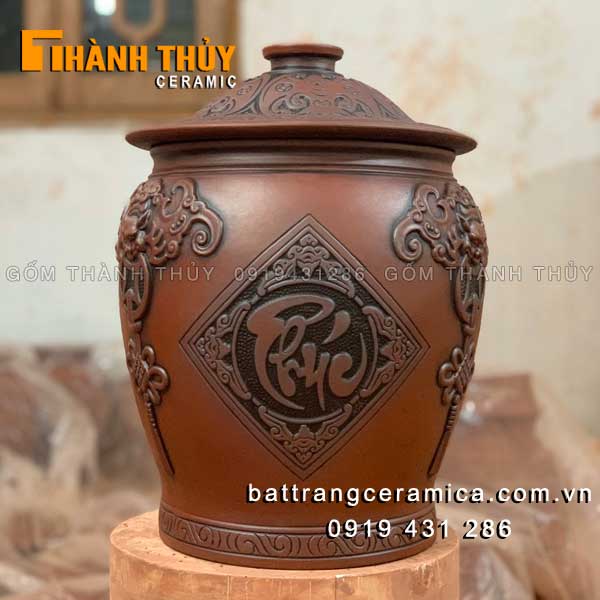 Hũ gạo Phúc Lộc Thọ Bát Tràng cao cấp 15kg tài lộc may mắn