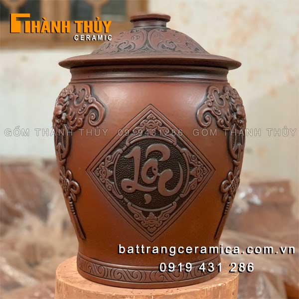 Hũ gạo Phúc Lộc Thọ Bát Tràng cao cấp 15kg tài lộc may mắn
