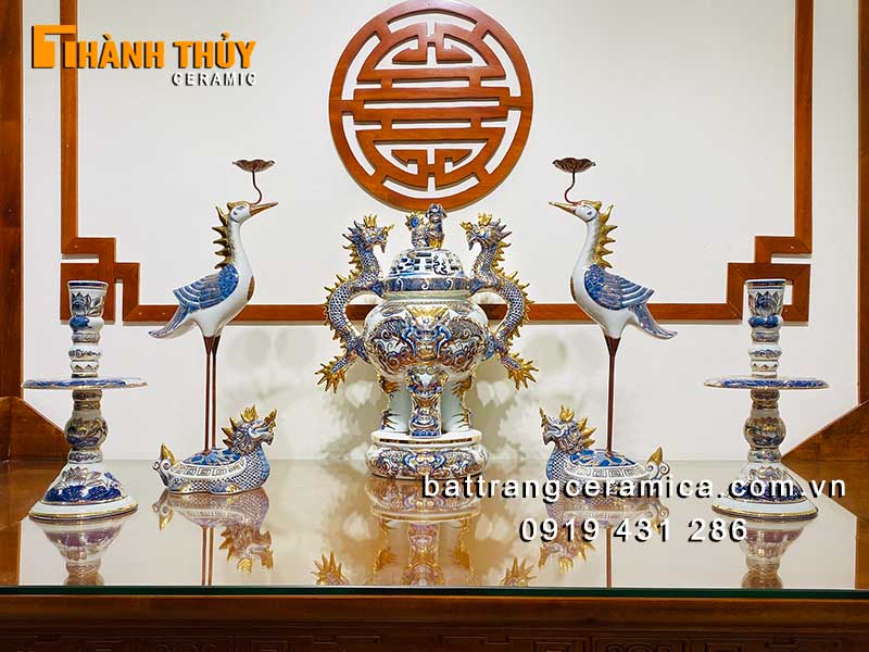 Bộ ngũ sự sứ vẽ vàng 24k sang trọng cao 50cm quà tặng ý nghĩa