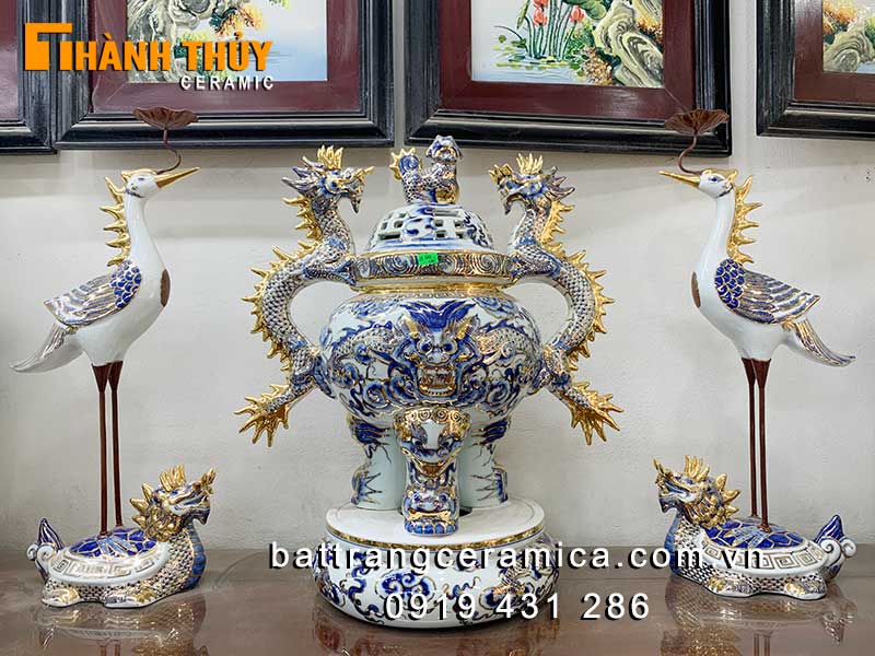 Bộ đỉnh hạc gốm sứ 24k cao cấp thờ cúng sang trọng giá tốt 