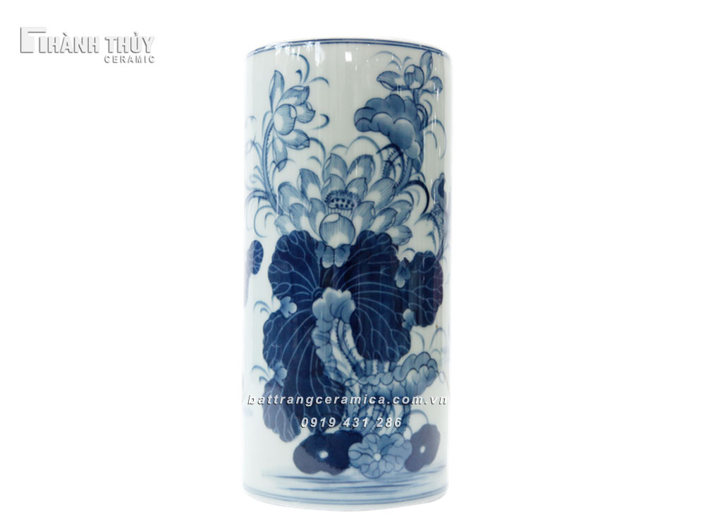 Ống cắm hương Sen vẽ tay 21cm Men lam Quà tâm linh cao cấp Ống cắm hương Sen vẽ tay 21cm Men lam Quà tâm linh cao cấp