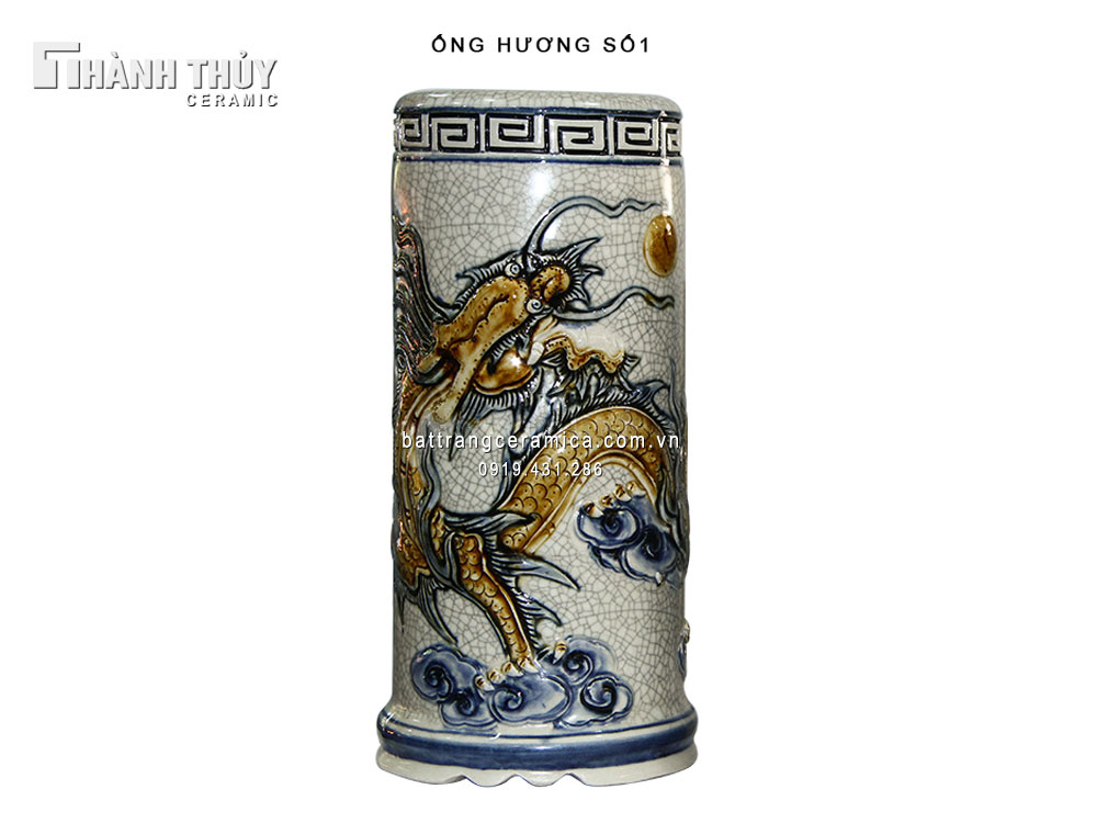 Ống hương rồng men rạn cổ 16cm phong thủy may mắn thịnh vượng