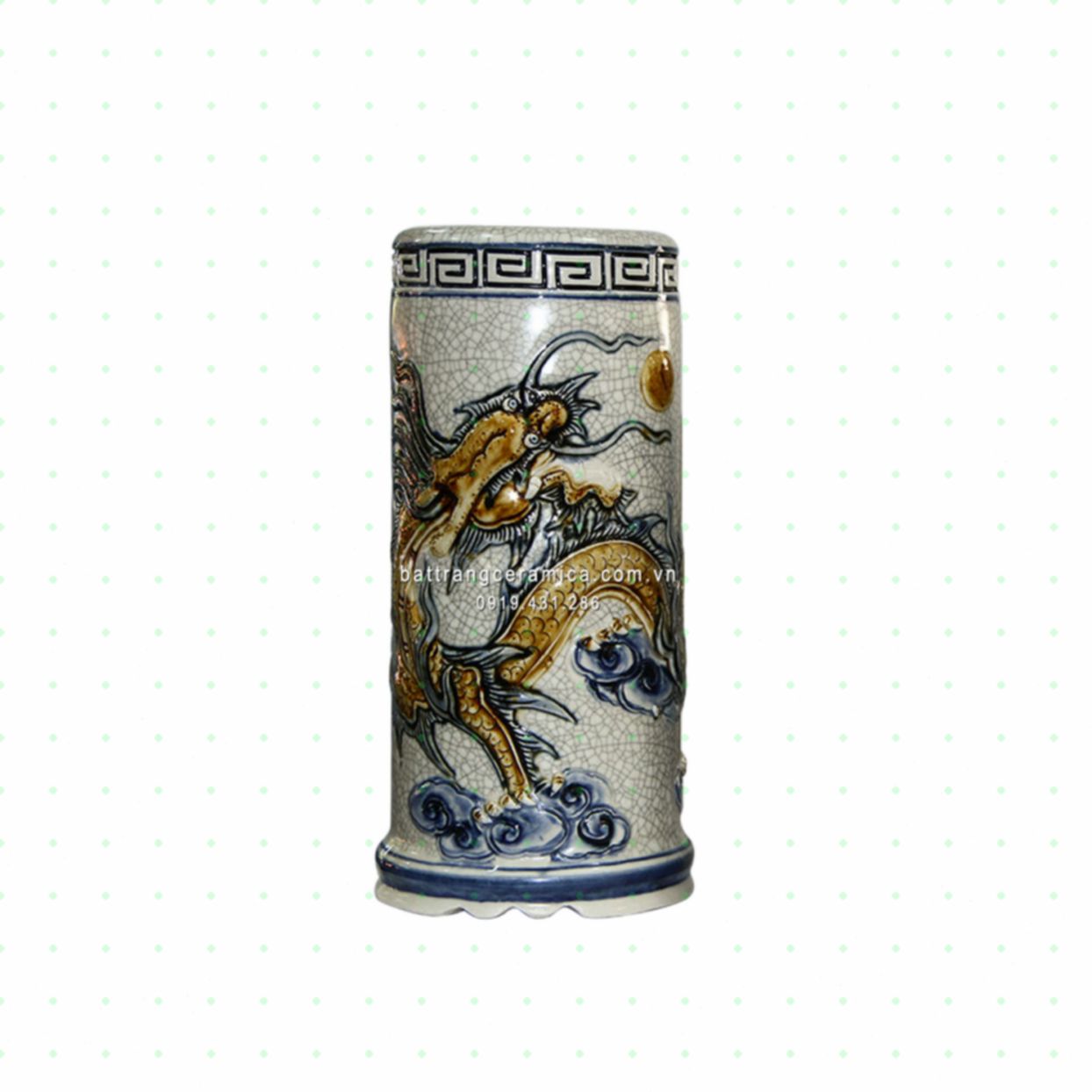 Ống hương rồng men rạn cổ 16cm phong thủy may mắn thịnh vượng 