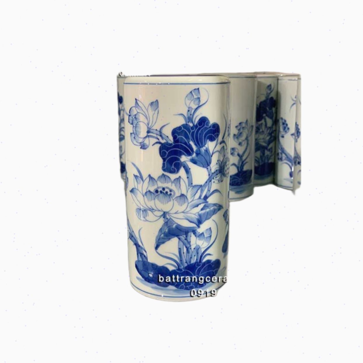 Ống đựng hương sứ Bát Tràng sen xanh 22cm sang trọng, giá tốt 