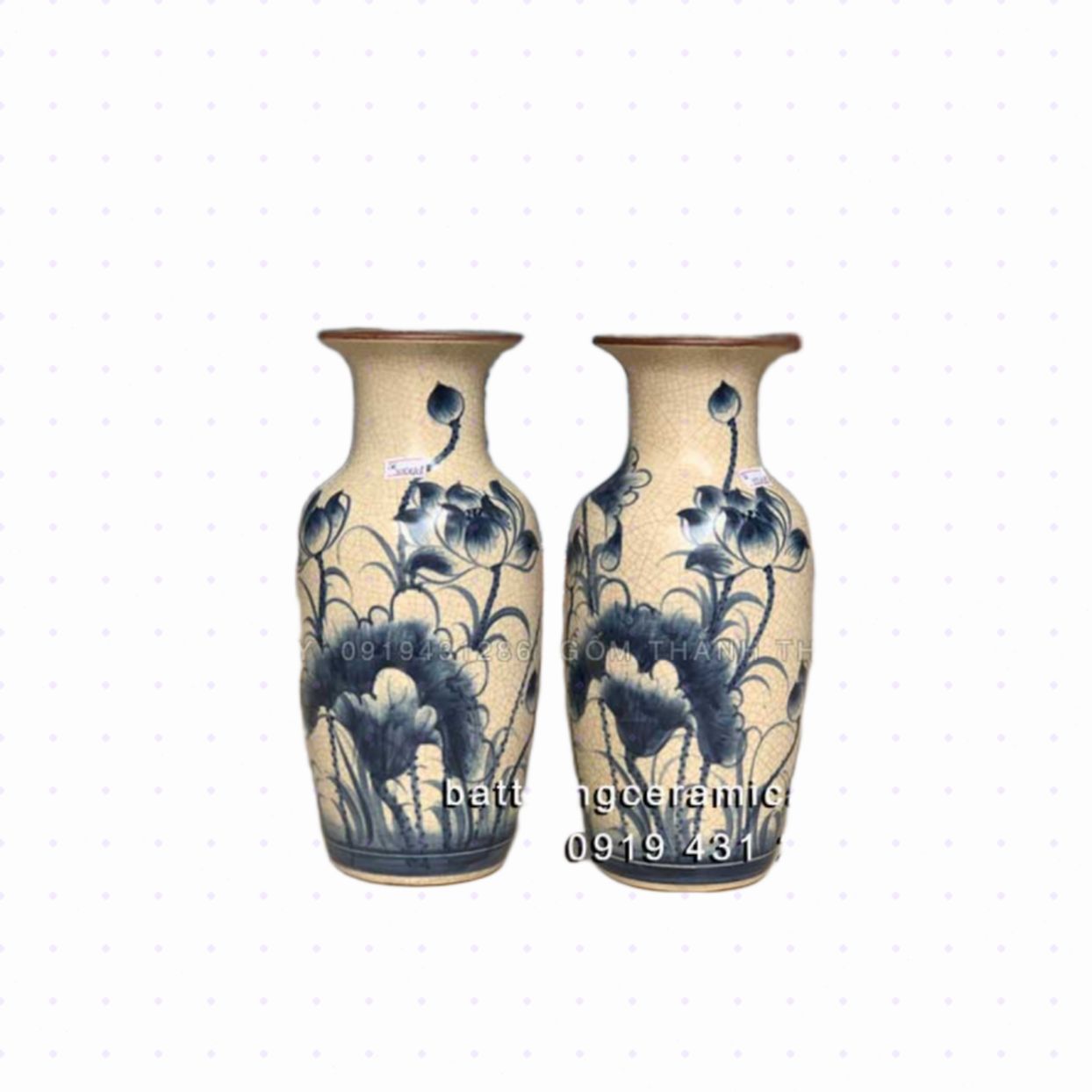 Lọ lộc bình men rạn hoa Sen 28cm thủ công Bát Tràng đẹp 